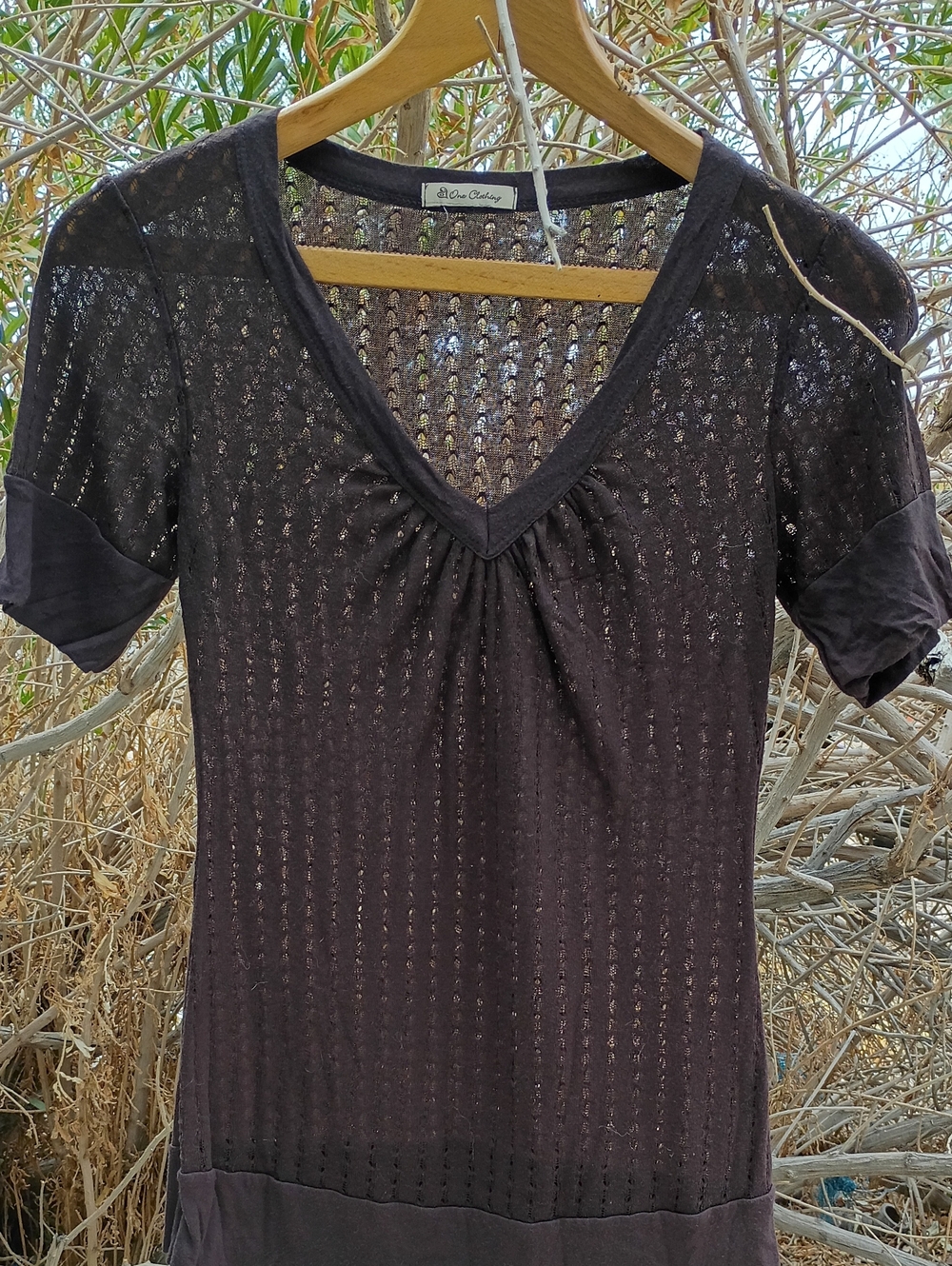 one clothing Brown V-Neck Short Sleeve Knit Top Cute Stylish Classy Cool